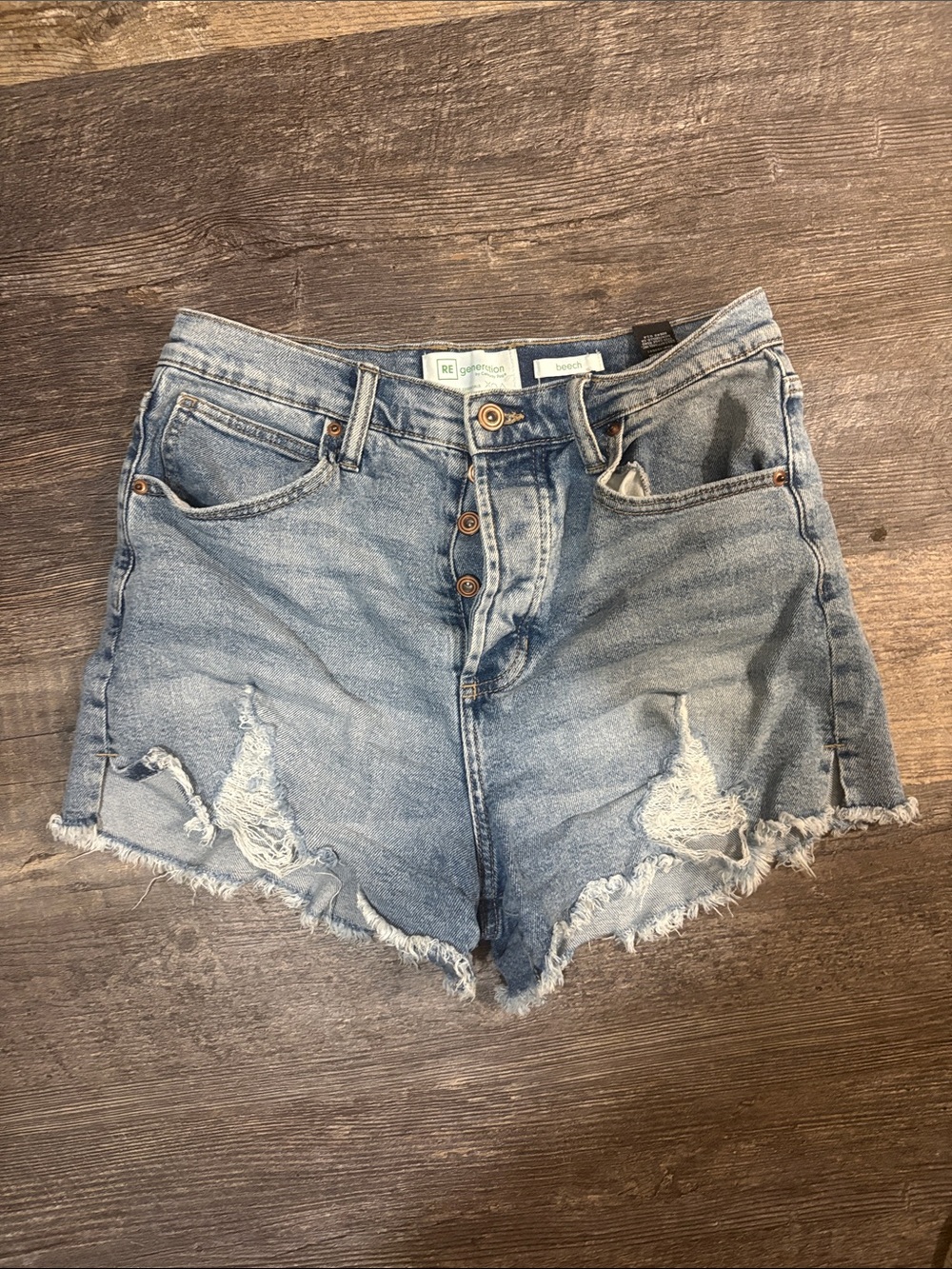 RE Generation Denim High-Rise Distressed Women's Shorts - Light Blue Size 5